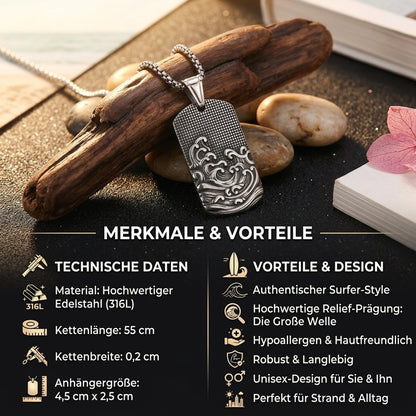 Halskette Herren Surferstyle Wellen 55 cm Silbergrau Edelstahl wasserfest hypoallergen rostfrei Karma