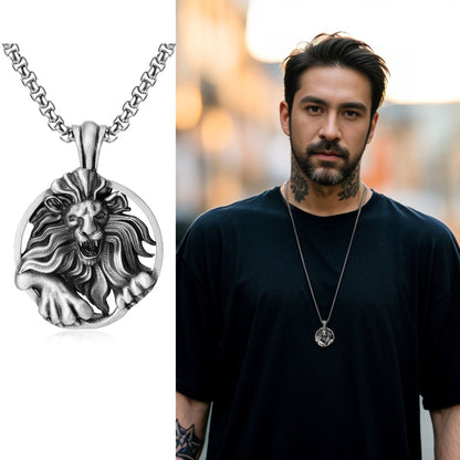 Herren Halskette Löwe Edelstahl Zinn Silber Kette modern KARMA