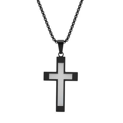 Halskette Kreuz Silber Schwarz Herren Kette Edelstahl wasserfest hypoallergen