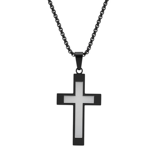Halskette Kreuz Silber Schwarz Herren Kette Edelstahl wasserfest hypoallergen