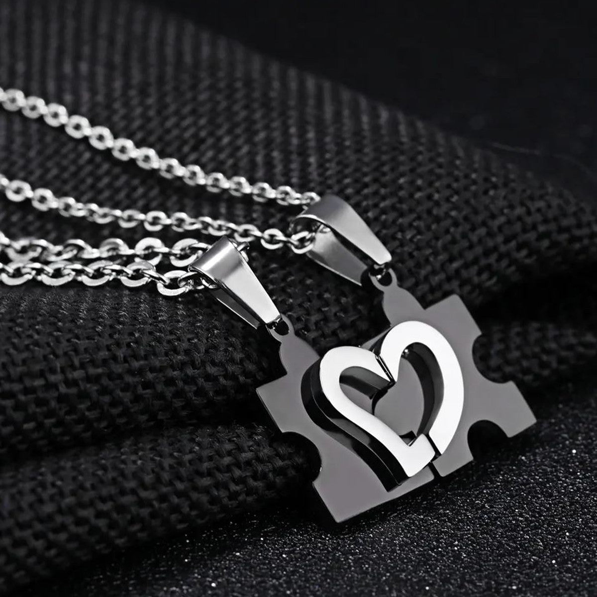 Partnerkette Puzzle Herz Silber Schwarz Karma