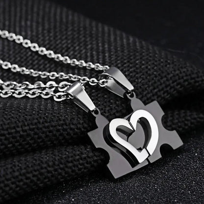 Partnerkette Puzzle Herz Silber Schwarz Karma