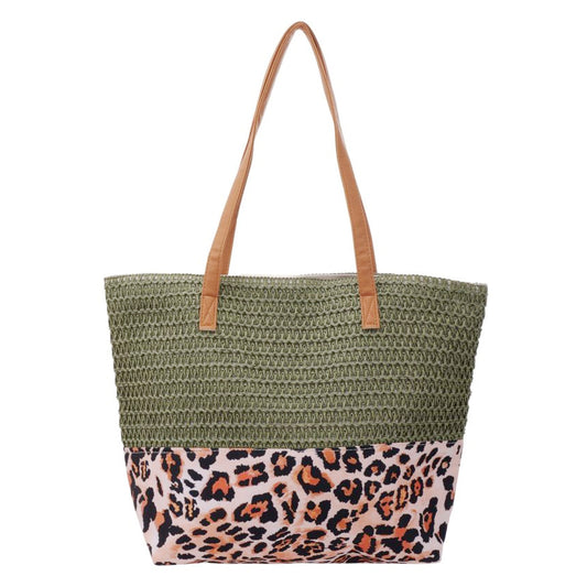 Strandtasche Leo Grün Braun 47 cm modern Pooltasche Shopper Sommertasche Karma