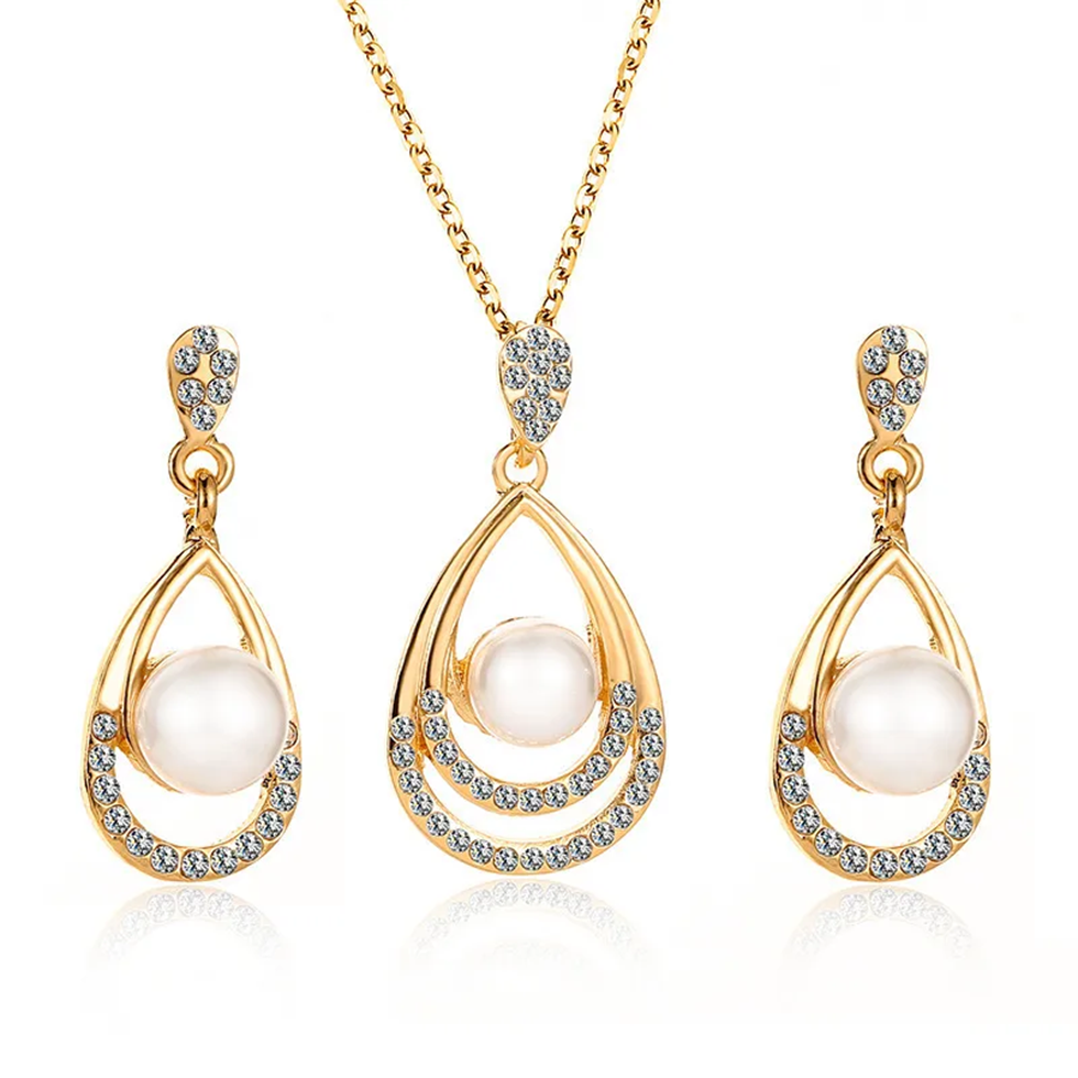 Schmuckset Kette und Ohrringe Perle Gold Damen Karma