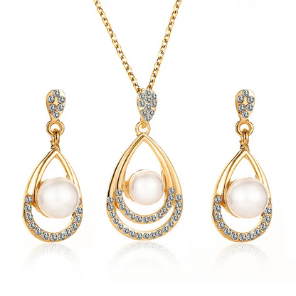 Schmuckset Kette und Ohrringe Perle Gold Damen Karma