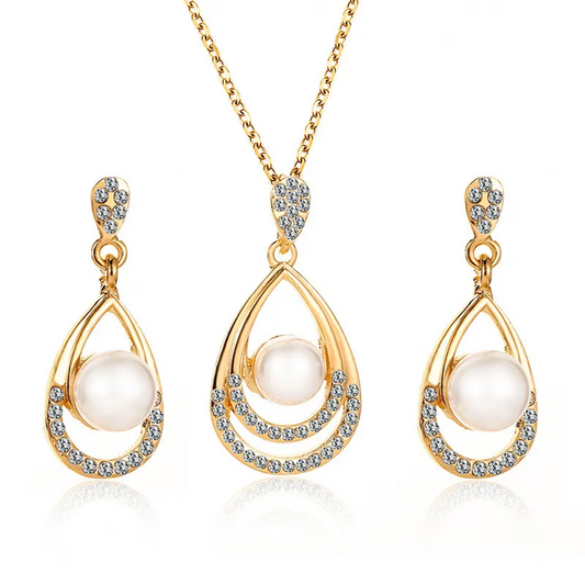 Schmuckset Kette und Ohrringe Perle Gold Damen Karma