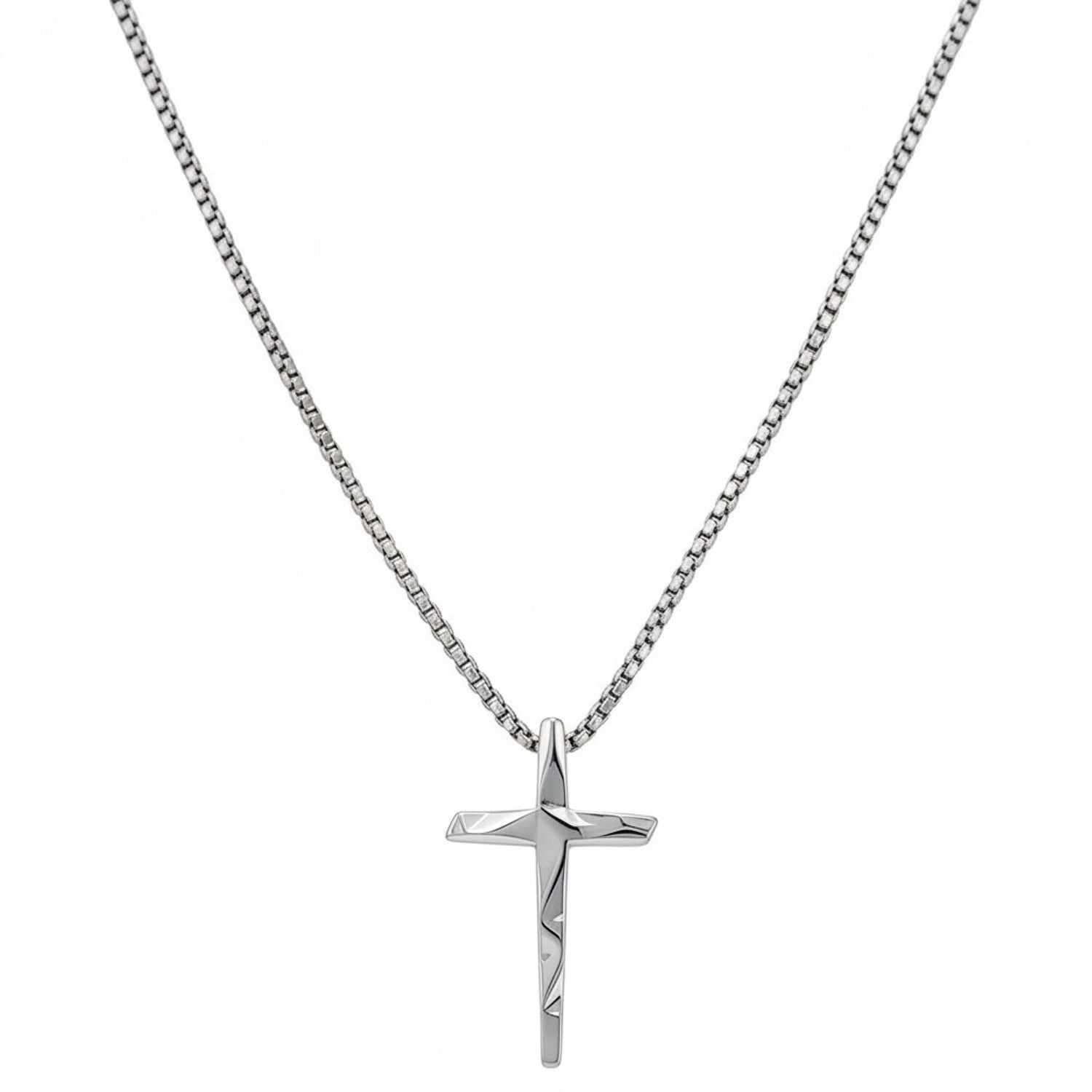 Halskette Herren Kreuz Silber 60 cm Edelstahl Kette wasserfest rostfrei hypoallergen Karma