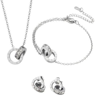 Schmuckset Zirkon Silber Kette Armband Ohrstecker Edelstahl wasserfest hypoallergen Karma