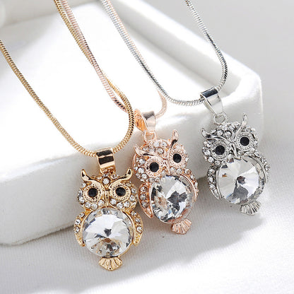Halskette Eule Roségold Damen 47 cm Kette Kristalle modern Damenhalskette Kette Eulenkette Karma