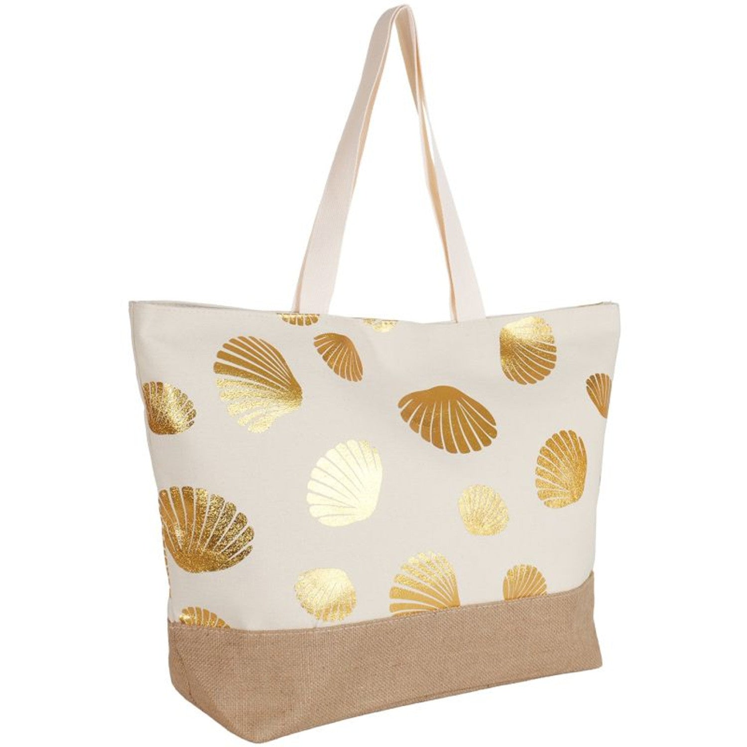 Strandtasche Muscheln Beige Gold 59 cm modern Pooltasche Shopper Sommertasche Karma