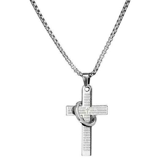 Edelstahl Halskette Ring Kreuz silber KARMA