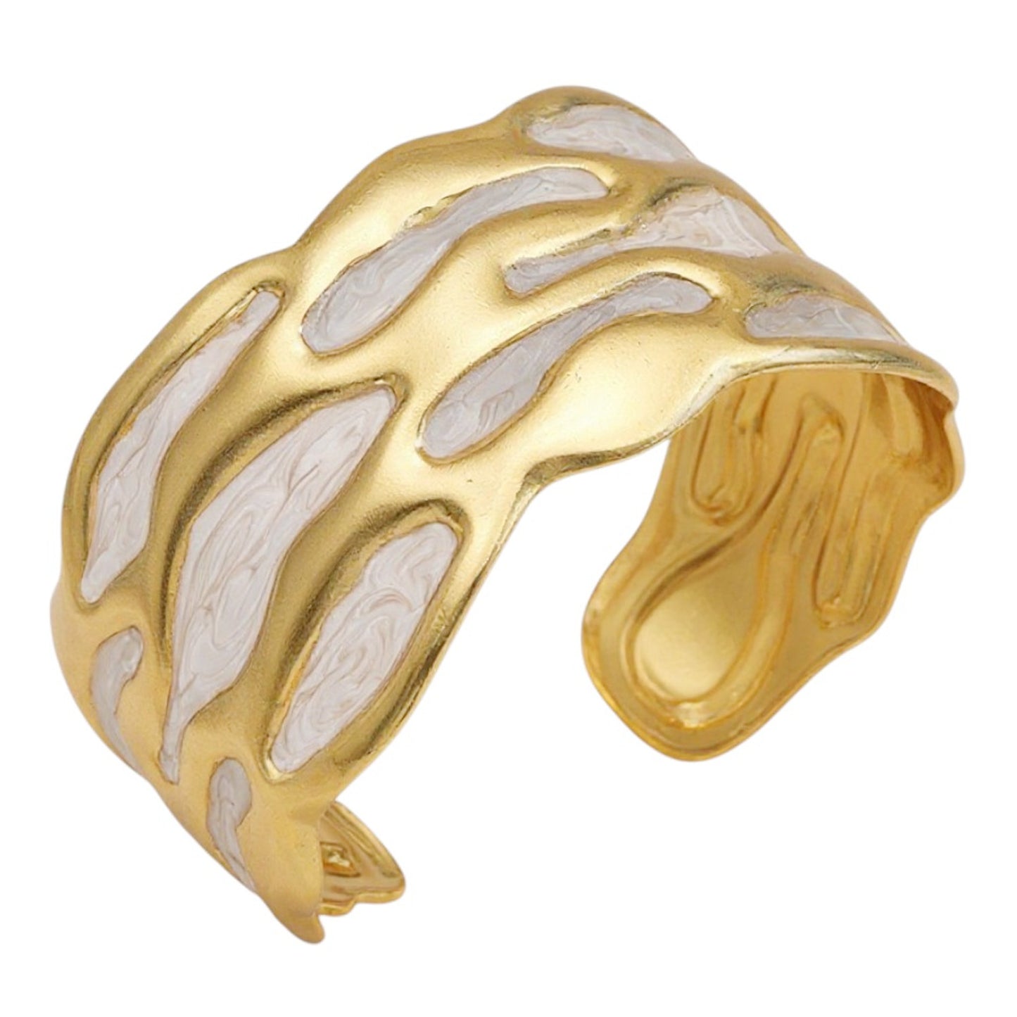Armreif Gold Creme 5 cm Damen Edelstahl vergoldet hypoallergen Damenarmreif Armschmuck Karma