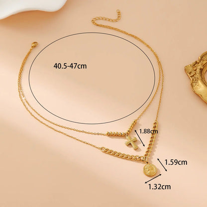 2 lagige Halskette Gold Kreuz 18 Karat vergoldet KARMA