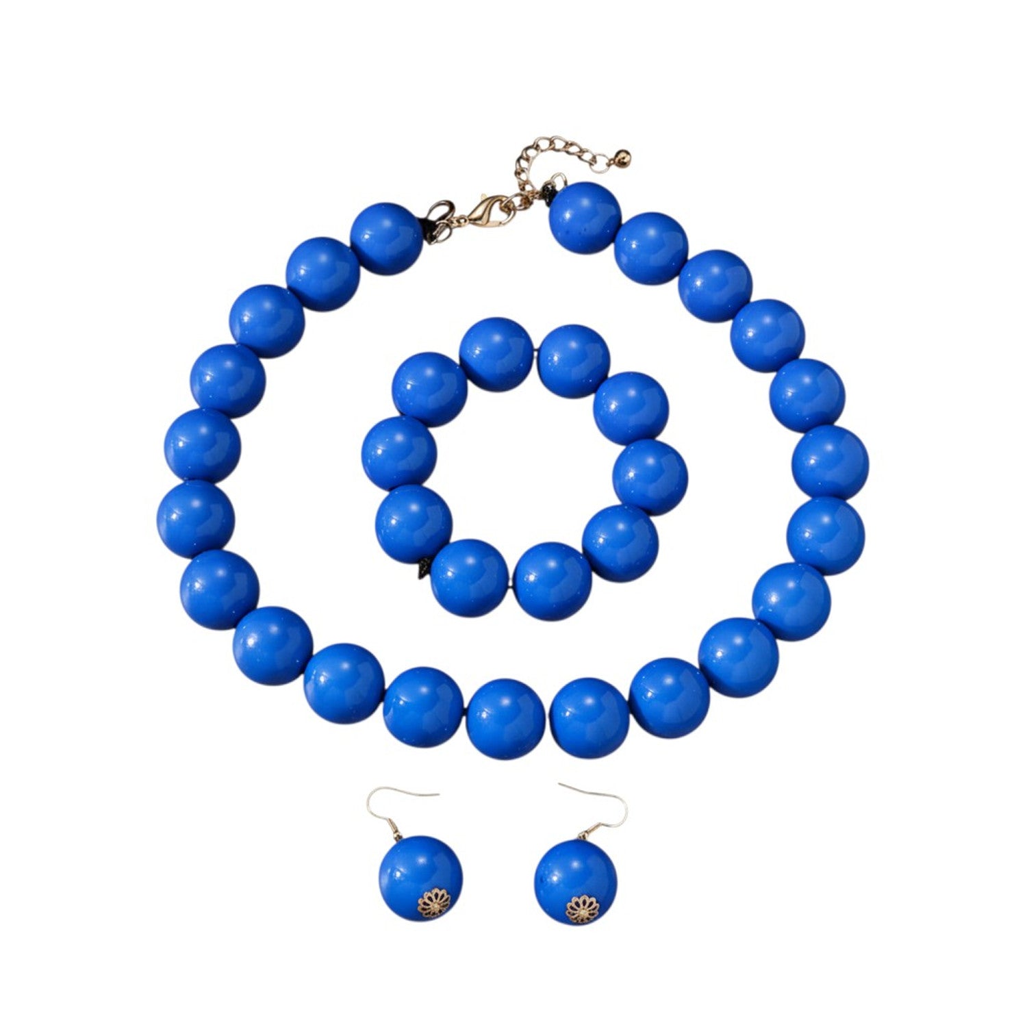 XL Statement Schmuckset Kette, Armband und Ohrringe Blau Acryl  Damen Karma