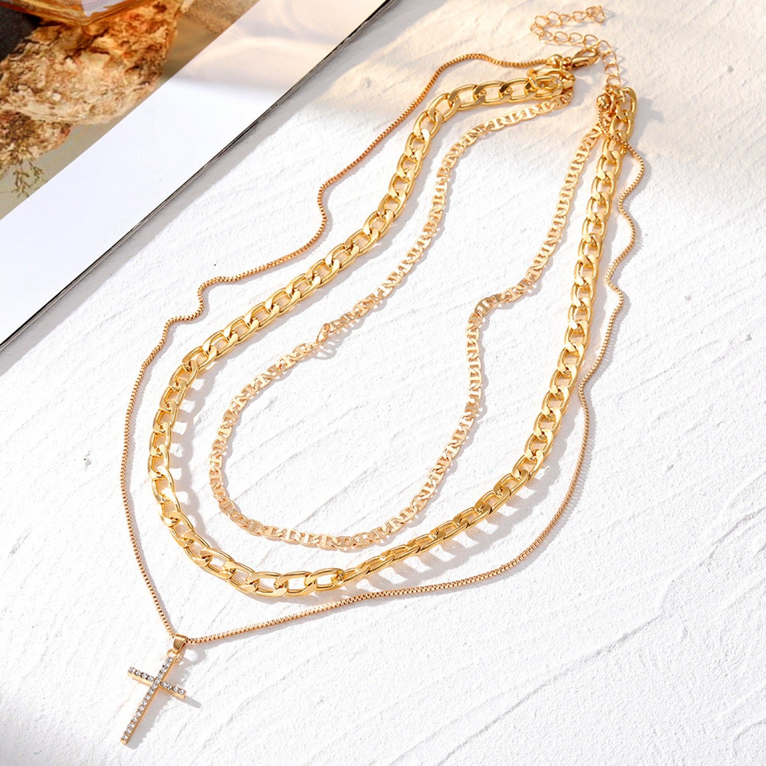 Layer Halskette Kreuz Gold Damen 40 cm modern Halskette Damenhalskette KARMA