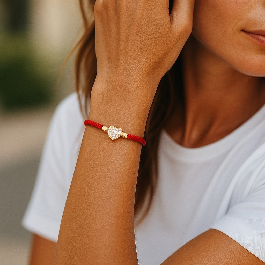 Armband Herz und Lebensbaum Weiss, Rot oder Schwarz KARMA