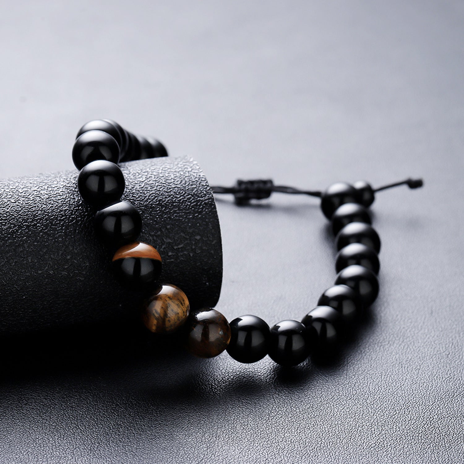 Schmuckset Herren Perlen Schwarz Armband und Kette Edelstahl Acrylperlen Karma