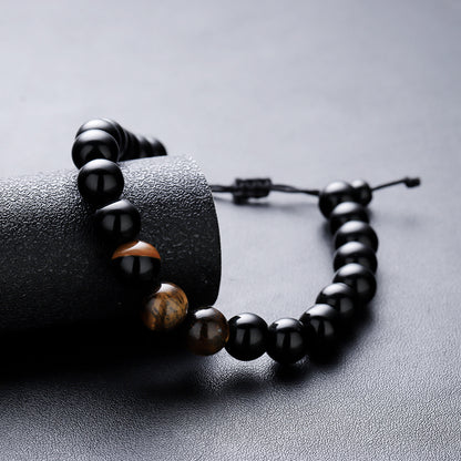 Schmuckset Herren Perlen Schwarz Armband und Kette Edelstahl Acrylperlen Karma