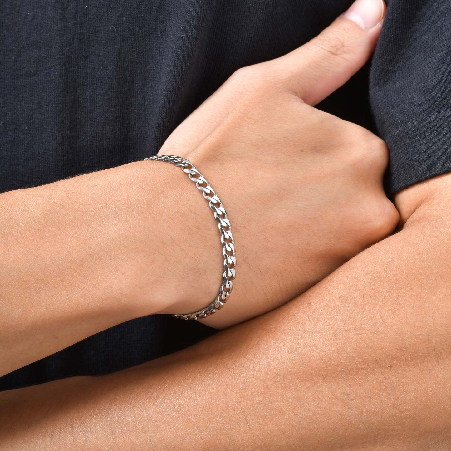Schmuckset Herren Silber Edelstahl wasserfest rostfrei hypoallergen Panzerkette Armband Karma