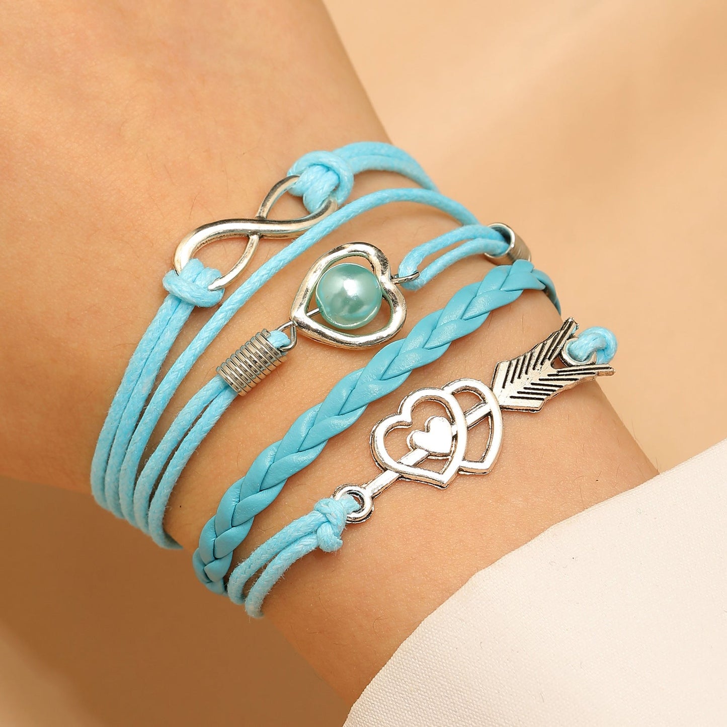 Lederarmband mehrreihig Damen lila, rosa od. türkis KARMA