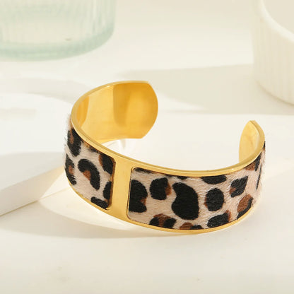 Armband Leo Print Gold Edelstahl Kunstfell Damenarmband KARMA