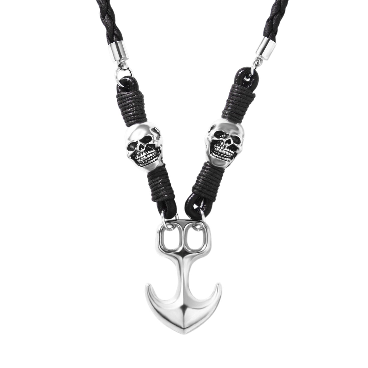 Kette Herren Anker Totenkopf Schwarz Leder Ankerkette Totenkopfkette Karma