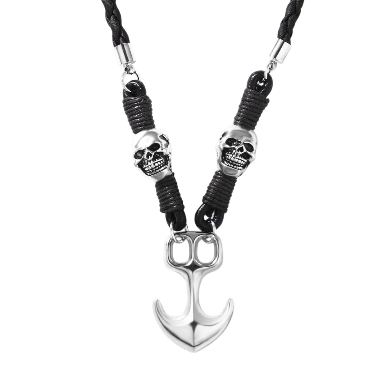 Kette Herren Anker Totenkopf Schwarz Leder Ankerkette Totenkopfkette Karma