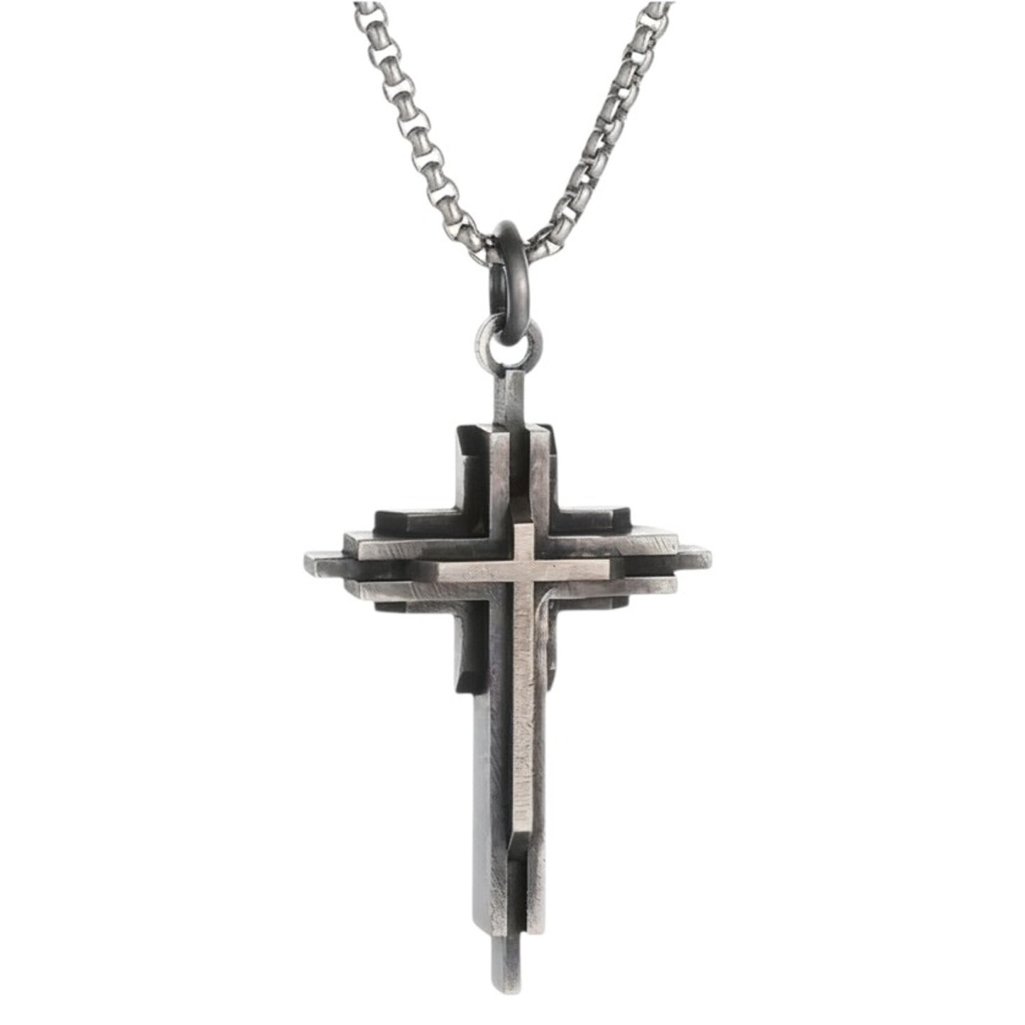 Halskette Kreuz Silber Grau 60 cm Herren Kette Karma
