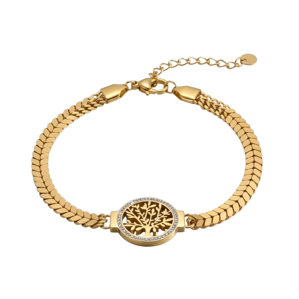 Armband Lebensbaum Gold Edelstahl vergoldet wasserfest hypoallergen rostfrei pflegeleicht Karma