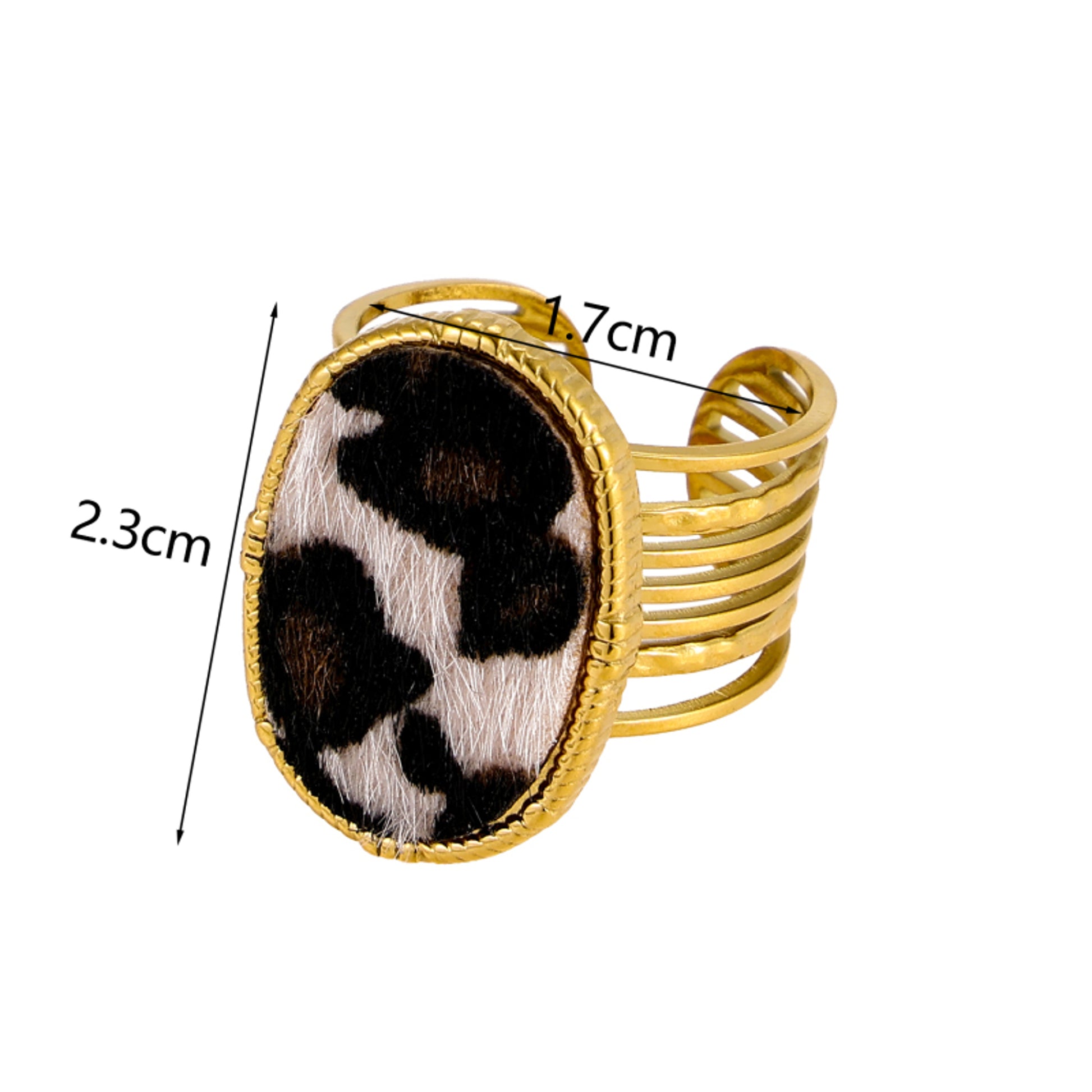 Ring Edelstahl vergoldet Kunstfell oval Damen KARMA