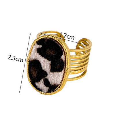 Ring Edelstahl vergoldet Kunstfell oval Damen KARMA