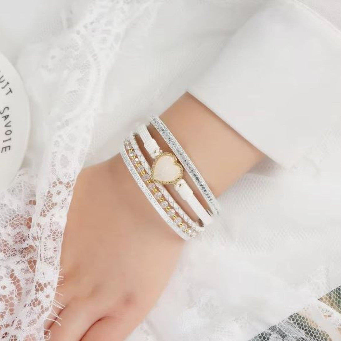 Damen Lederarmband mit Herz Karma