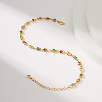 Fußkette Gold Bunte Zirkone verstellbares Fußkettchen modern Fußschmuck Karma