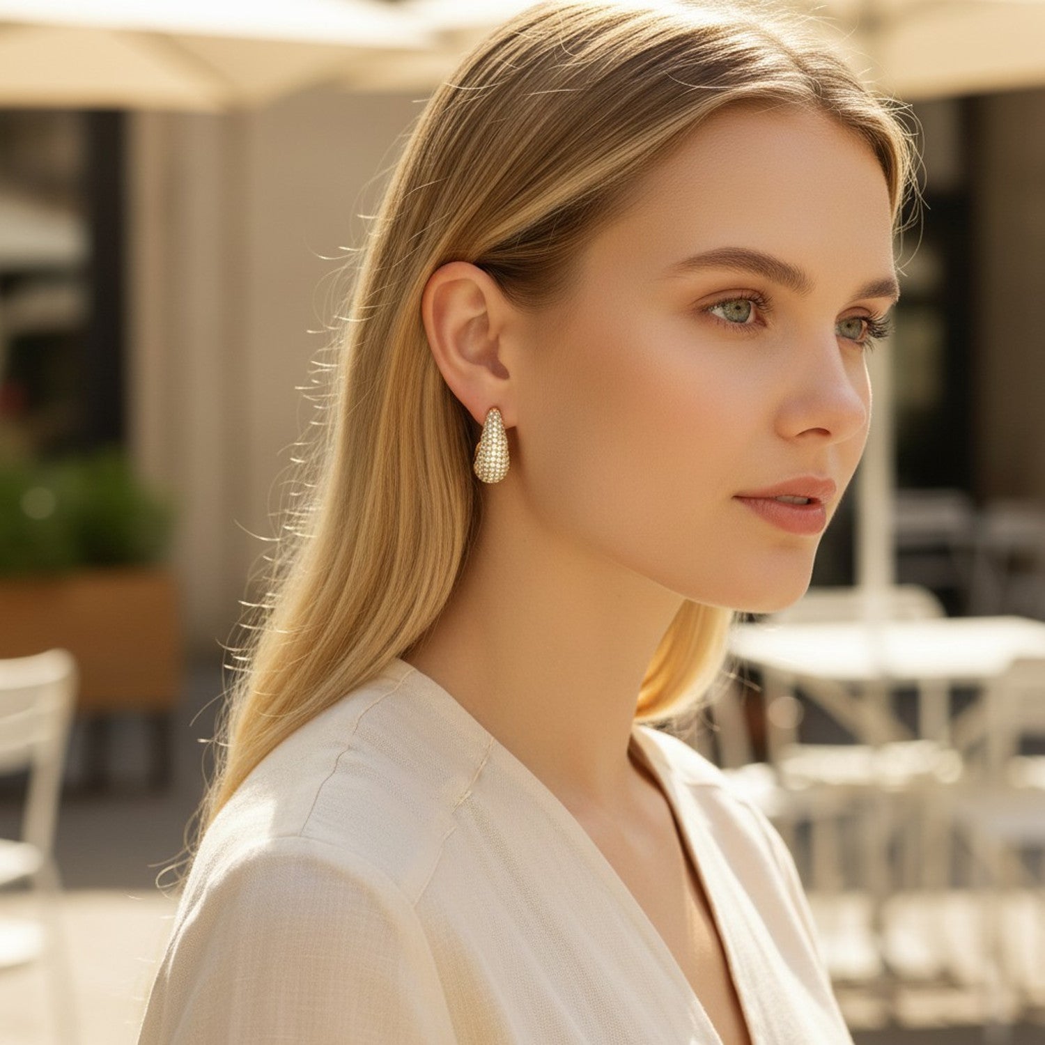 Ohrringe groß Gold 2,8 cm Zirkonia Damen Ohrringe Edelstahl wasserfest hypoallergen rostfrei Karma