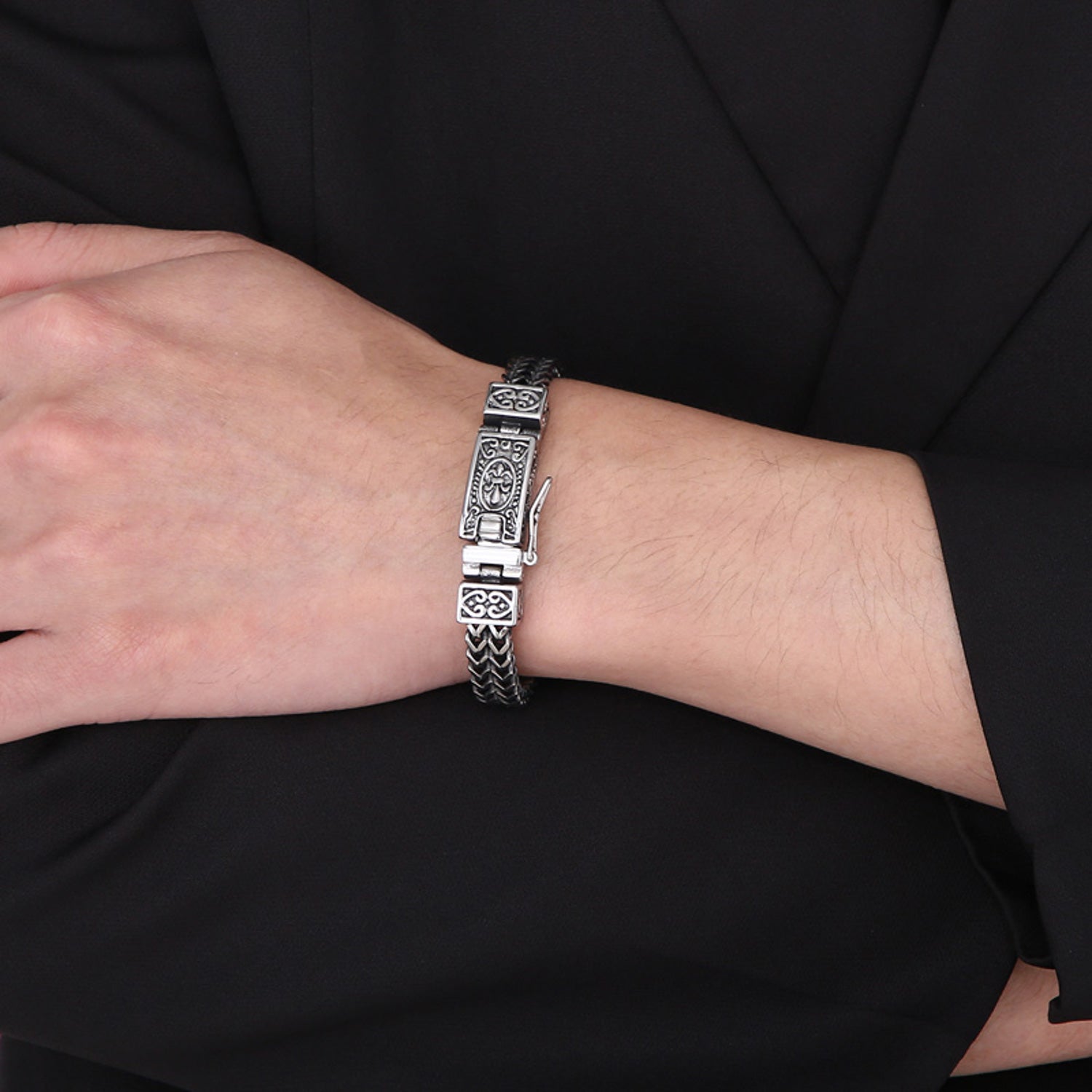 Armband Herren Vintage Silber 22 cm Edelstahl wasserfest hypoallergen rostfrei Karma