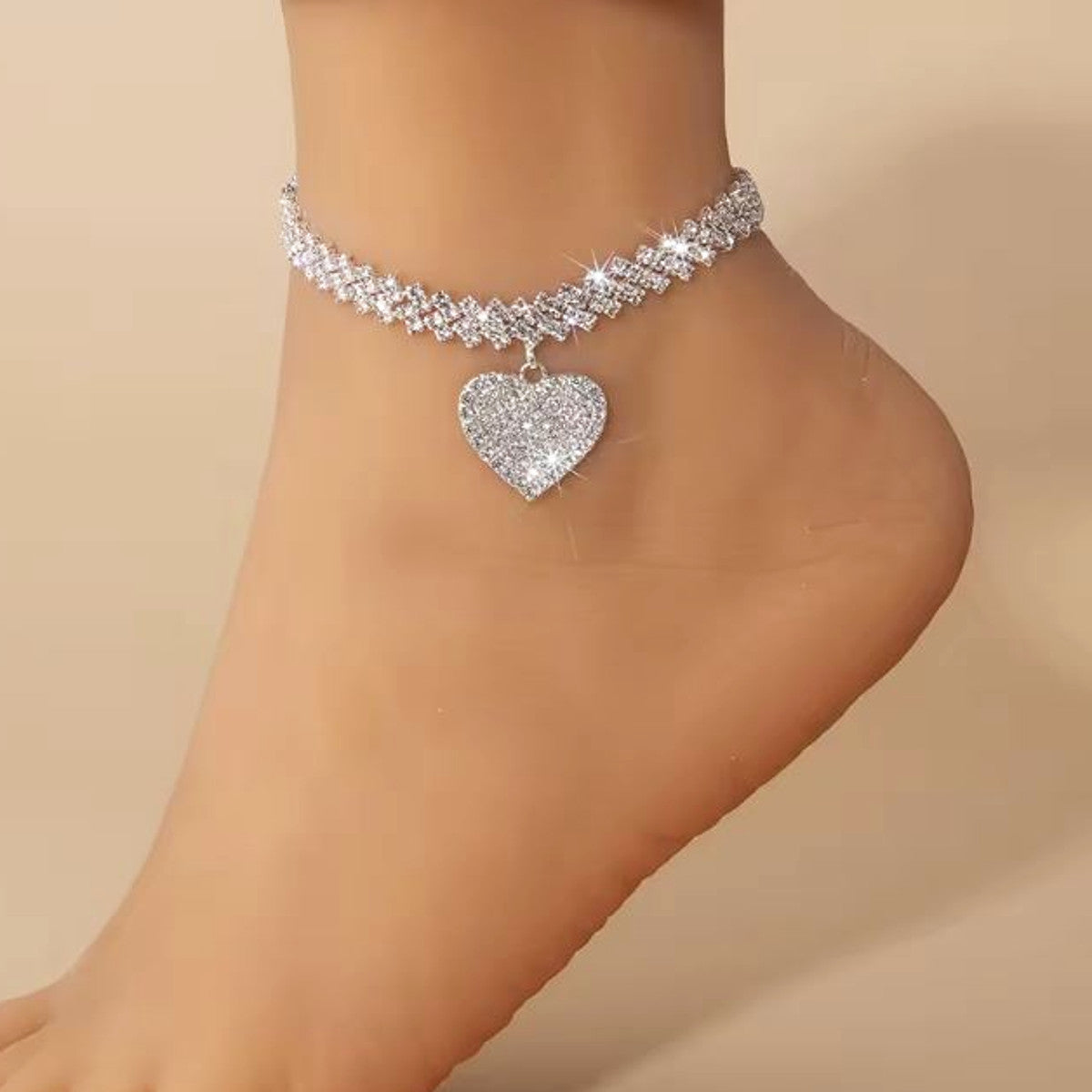 Fußkettchen Kristalle mit Herz silber KARMA