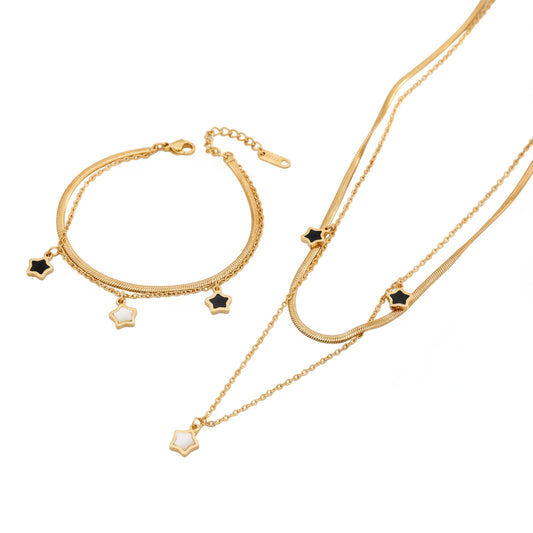 Schmuckset SterneKette & Armband  Edelstahl vergoldet wasserfest hypoallergen
