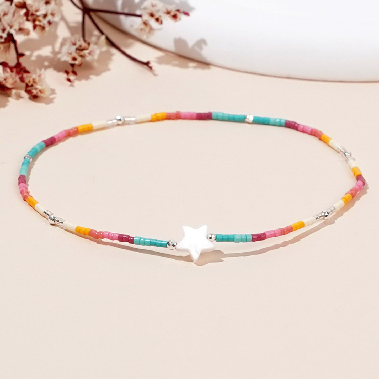 Fußkettchen bunt Stern Natursteine modern Fußkette Damen Karma
