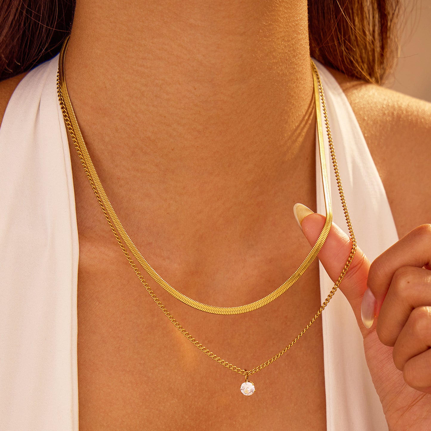 Layering Halskette Edelstahl vergoldet Kristall Gold wasserfest hypoallergen Karma