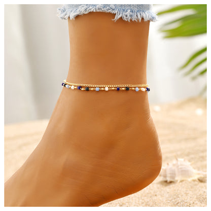 Fußkettchen Gold Blau 21 cm vergoldete Fußkette wasserfest hypoallergen Karma