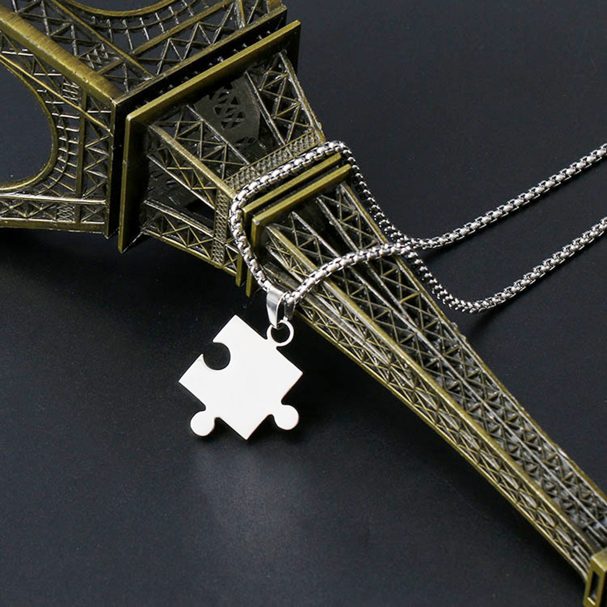 Partnerkette Puzzle Edelstahl Silber Karma