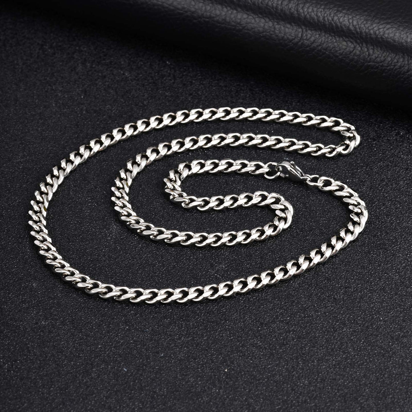 Schmuckset Herren Silber Edelstahl wasserfest rostfrei hypoallergen Panzerkette Armband Karma