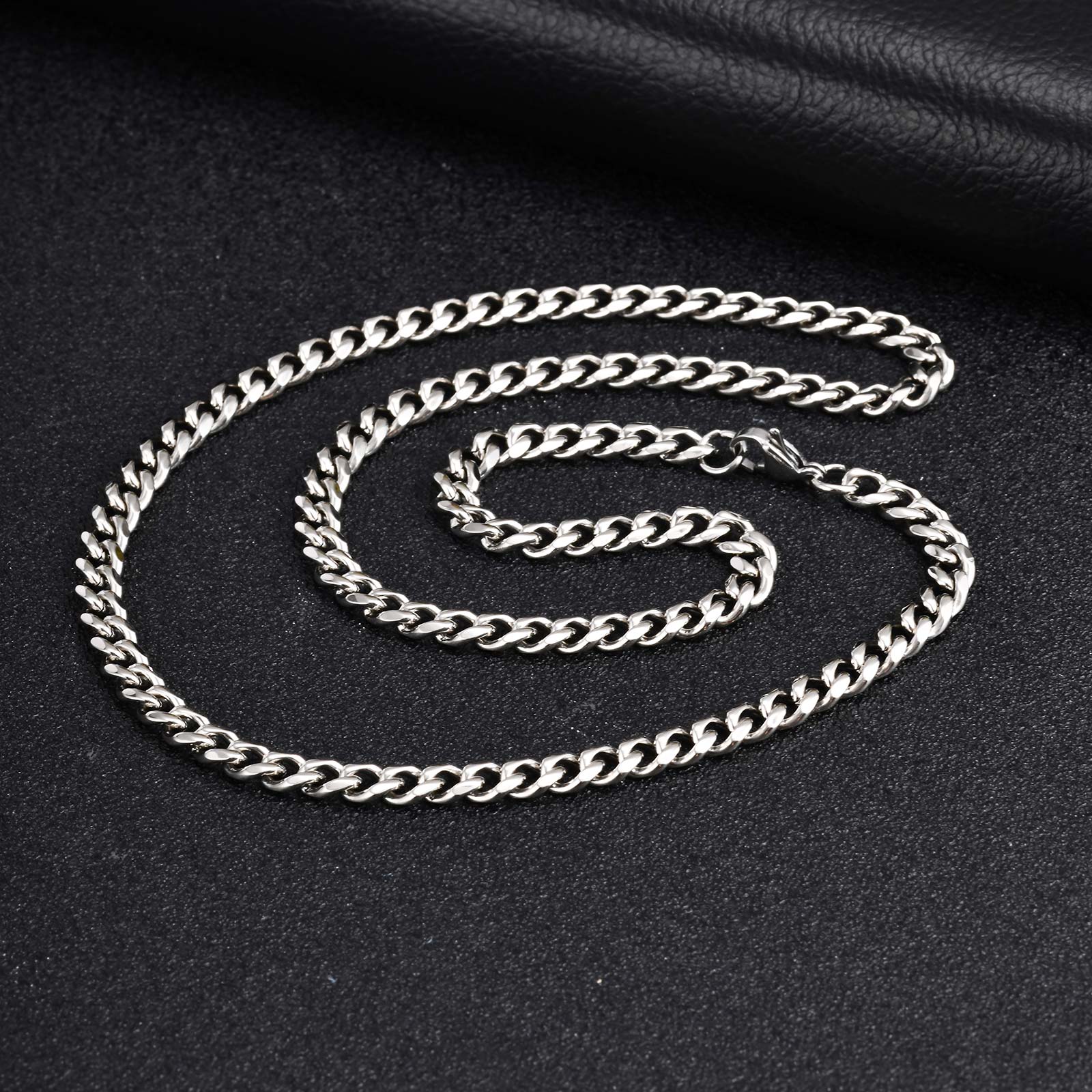 Schmuckset Herren Silber Edelstahl wasserfest rostfrei hypoallergen Panzerkette Armband Karma