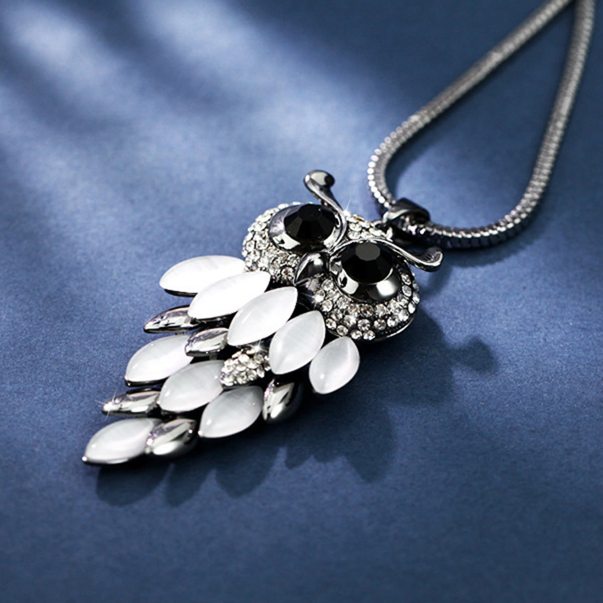 Lange Halskette Pulloverkette mit Eule silber KARMA