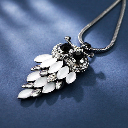 Lange Halskette Pulloverkette mit Eule silber KARMA