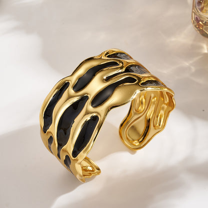 Armreif Gold Schwarz 5 cm Damen Edelstahl vergoldet hypoallergen Damenarmreif Armschmuck Karma