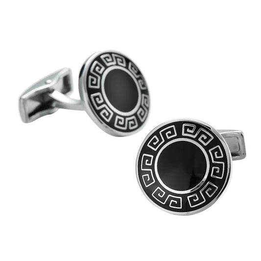 Manschettenknöpfe rund Schwarz Silber 1,7 cm Hemd Accessoires modern Karma