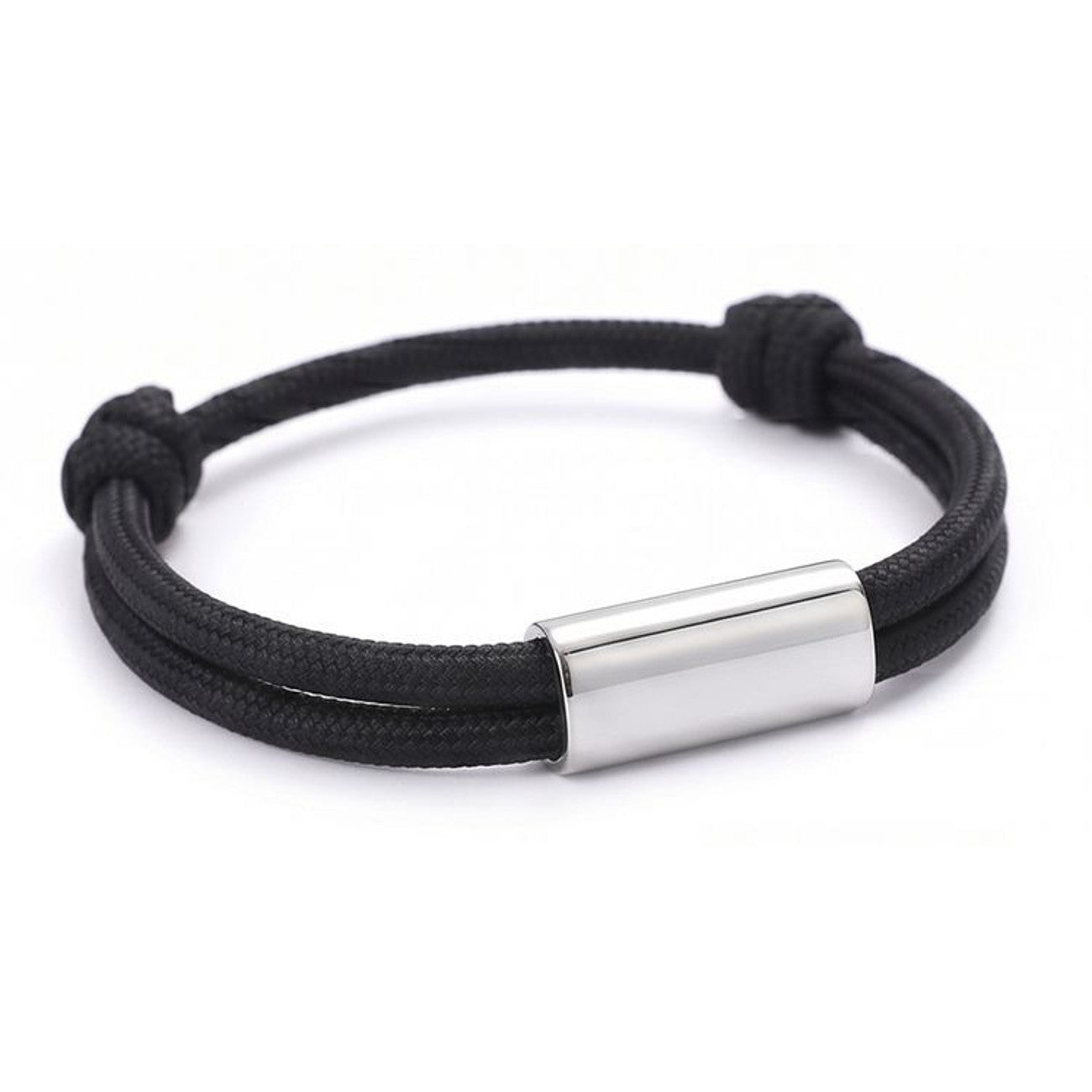 Damen Armband Schwarz Silber Textil Edelstahl verstellbares Damenarmband Karma