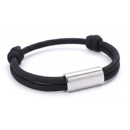 Damen Armband Schwarz Silber Textil Edelstahl verstellbares Damenarmband Karma