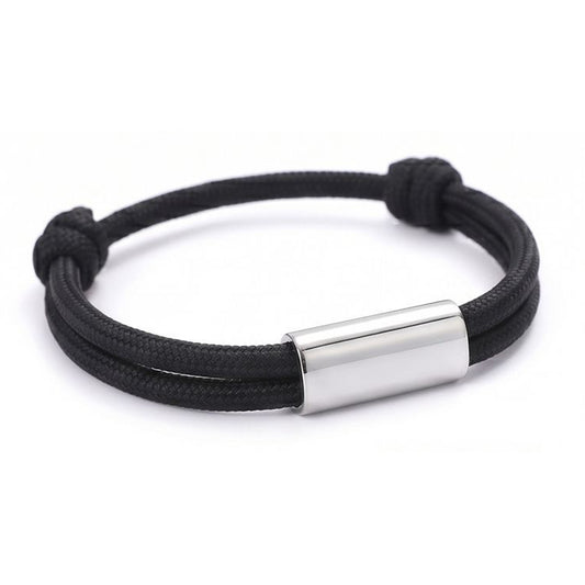 Damen Armband Schwarz Silber Textil Edelstahl verstellbares Damenarmband Karma